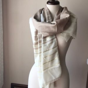 Cream, taupe and gold striped lightweight scarf